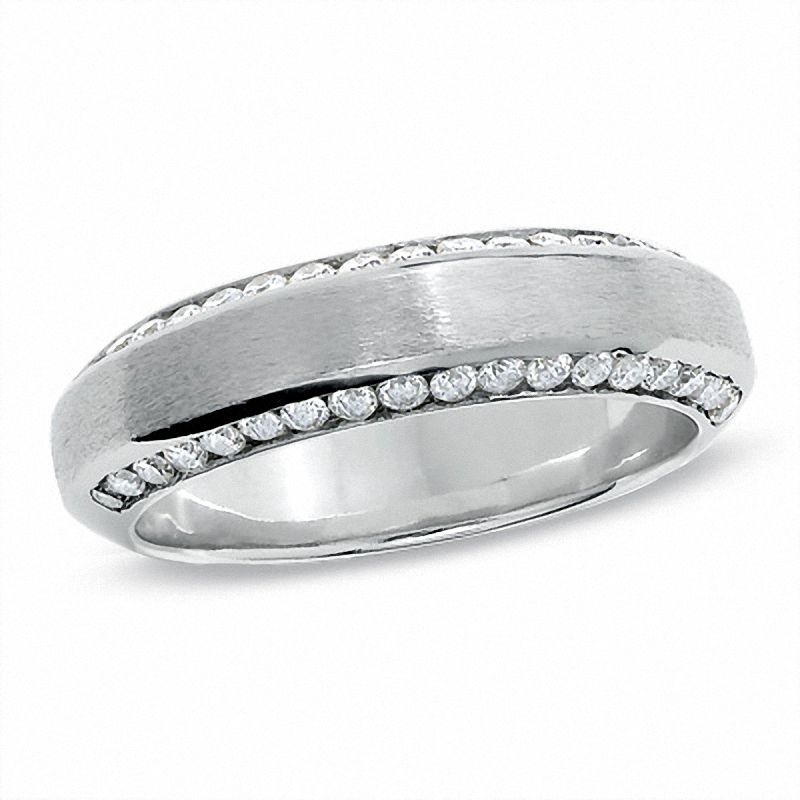 Men's 3/4 CT. T.W. Diamond Edge Satin Band in 14K White Gold