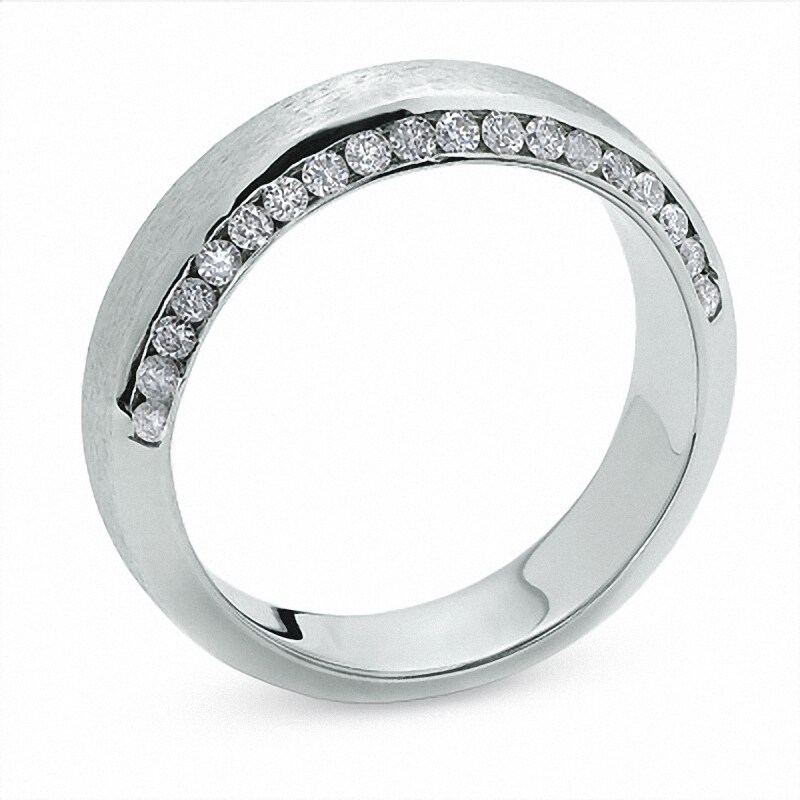 Men's 3/4 CT. T.W. Diamond Edge Satin Band in 14K White Gold