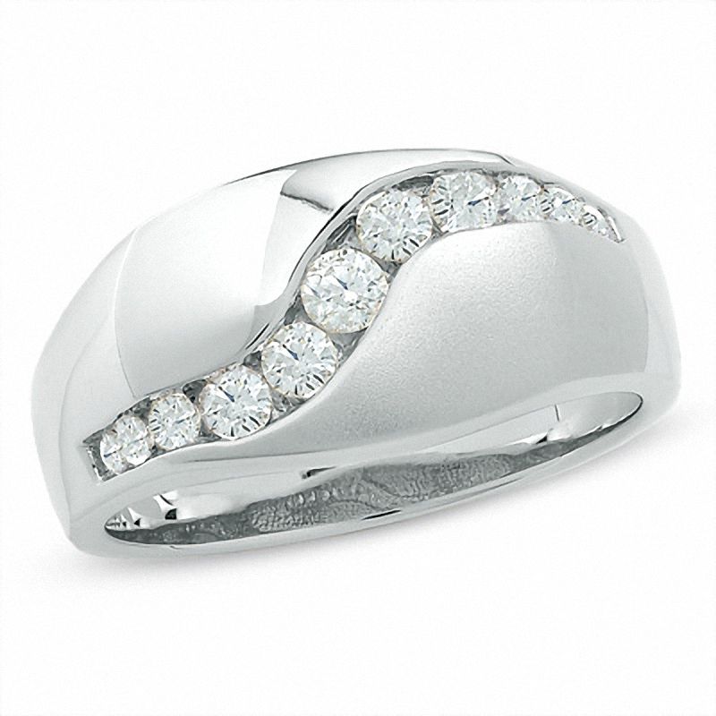 Men's 1/2 CT. T.W. Diamond Running River Ring in 14K White Gold