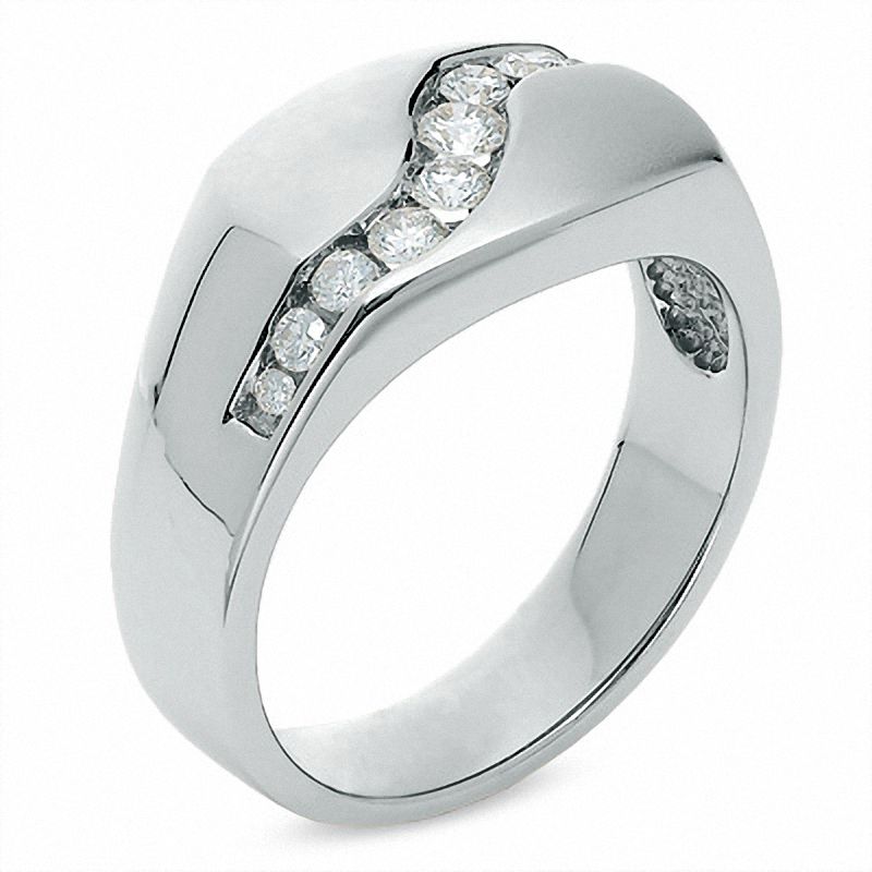 Men's 1/2 CT. T.W. Diamond Running River Ring in 14K White Gold