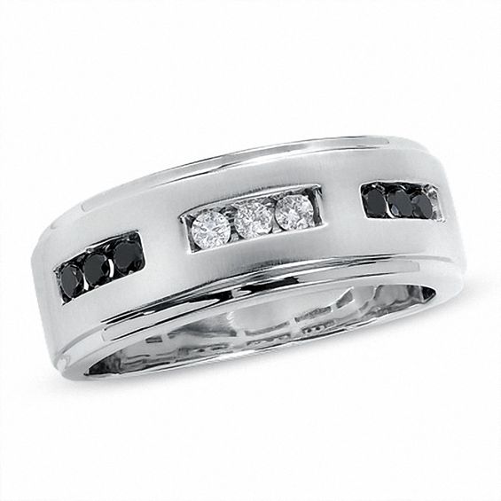 1/3 CT. T.w. Enhanced Black and White Diamond Three Channel Band in 14K White Gold
