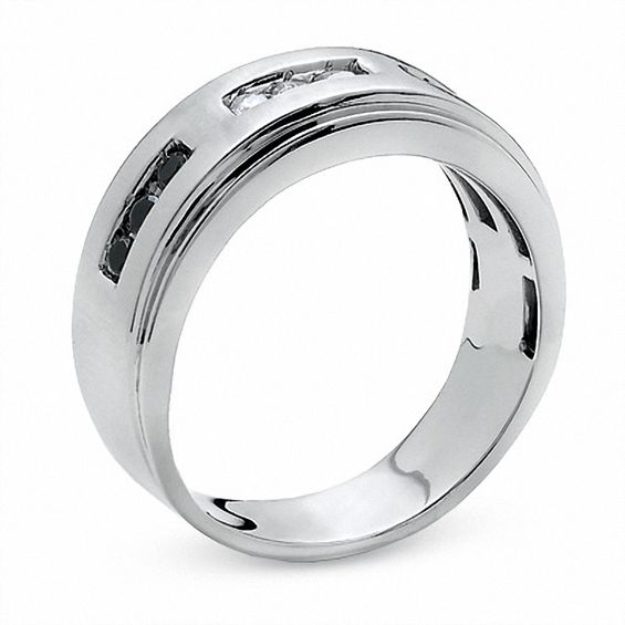 1/3 CT. T.w. Enhanced Black and White Diamond Three Channel Band in 14K White Gold