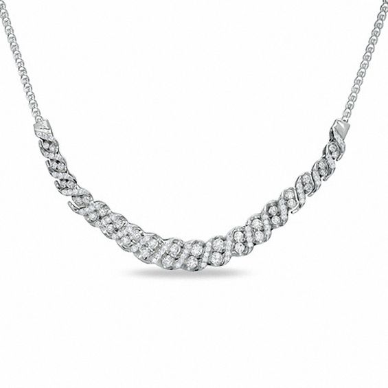 1 CT. T.w. Diamond Double Stone Curve Necklace in 10K White Gold