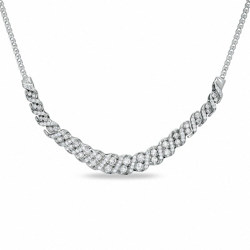 1 CT. T.W. Diamond Double Stone Curve Necklace in 10K White Gold