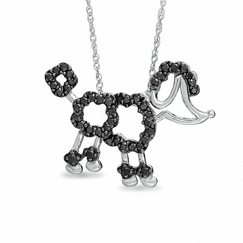 Main Image 1 of 1/4 CT. T.W. Black Diamond Poodle Pendant in 10K White Gold