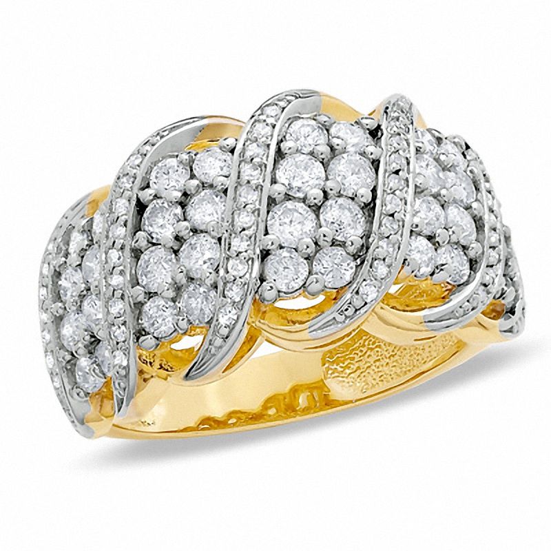 1 CT. T.W. Diamond Cluster Curve Ring in 14K Gold