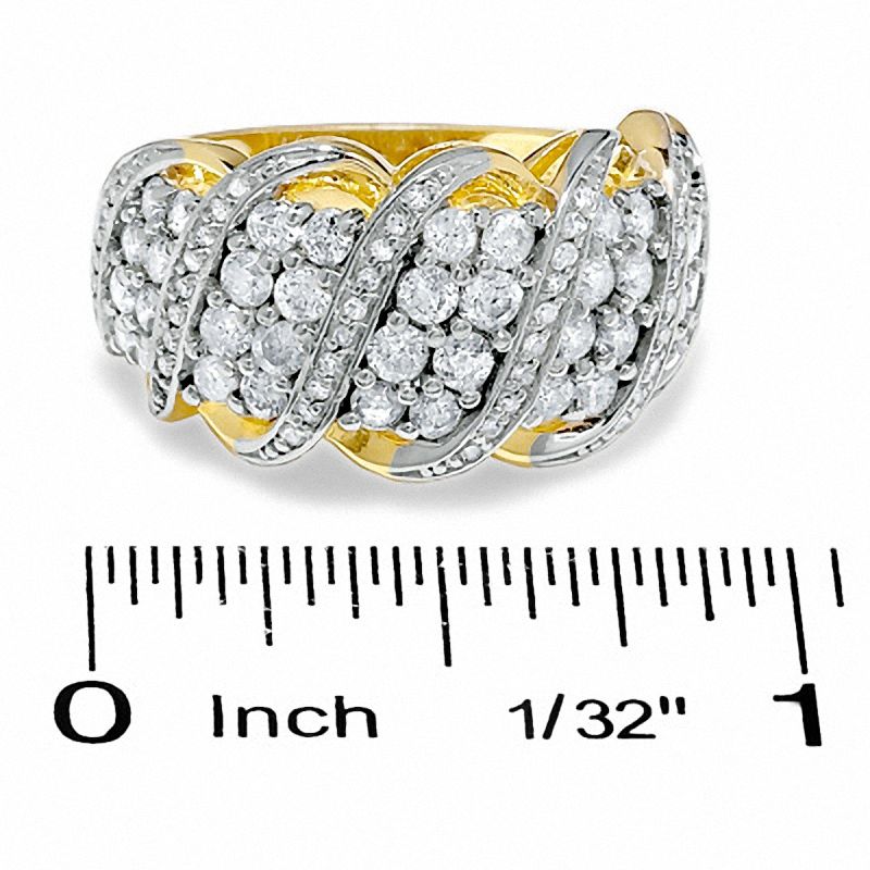 Main Image 3 of 1 CT. T.W. Diamond Cluster Curve Ring in 14K Gold