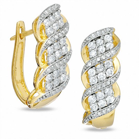 1 CT. T.w. Diamond Cluster Curve Earrings in 14K Gold