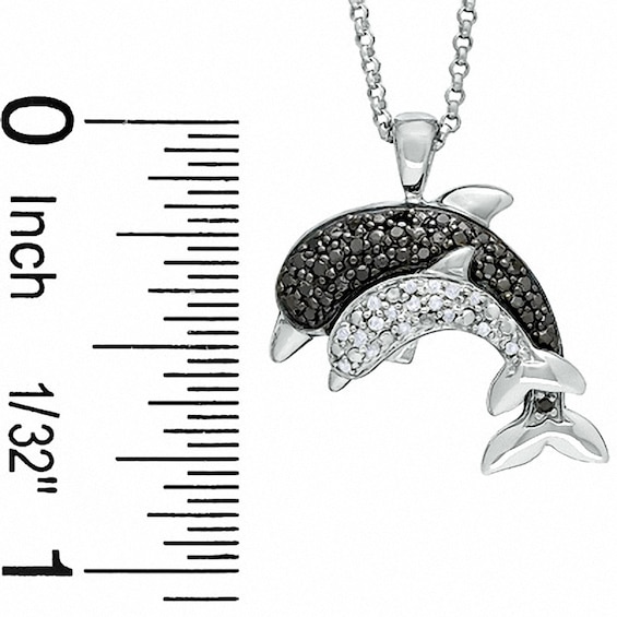 1/10 CT. T.w. Enhanced Black and White Diamond Two Dolphin Pendant in 10K White Gold