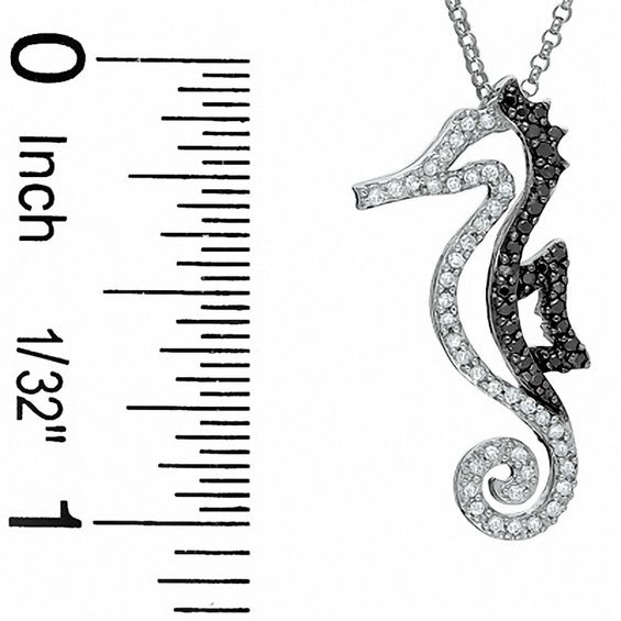 1/5 CT. T.w. Enhanced Black and White Diamond Seahorse Pendant in 10K White Gold