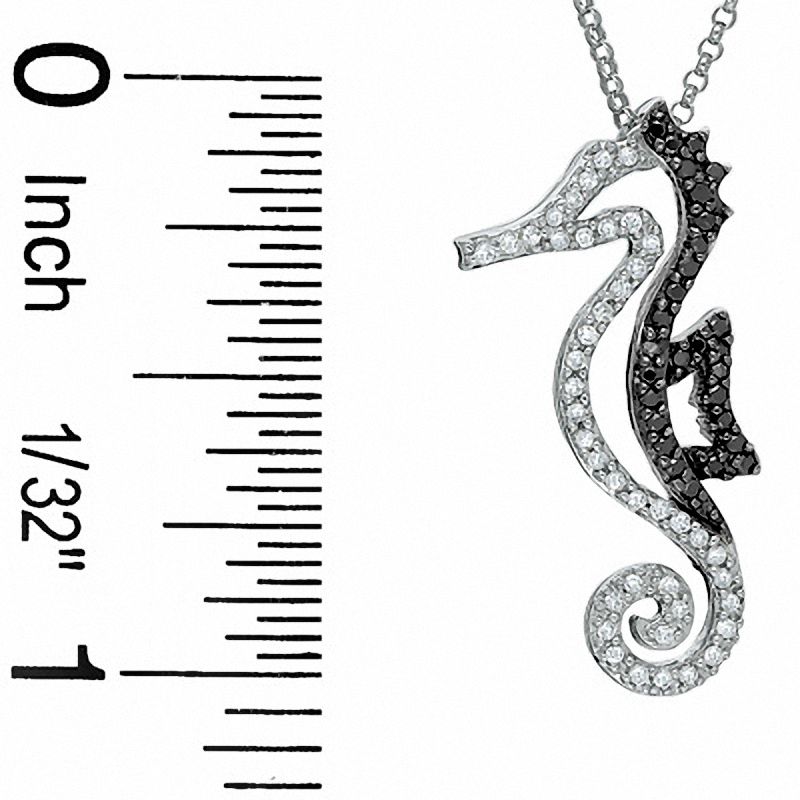 Main Image 2 of 1/5 CT. T.W. Enhanced Black and White Diamond Seahorse Pendant in 10K White Gold