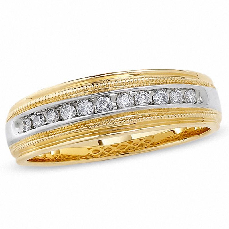 Men's 1/4 CT. T.W. Diamond Channel Milgrain Band in 14K Two-Tone Gold