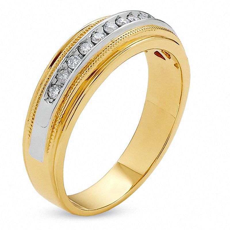 Men's 1/4 CT. T.W. Diamond Channel Milgrain Band in 14K Two-Tone Gold