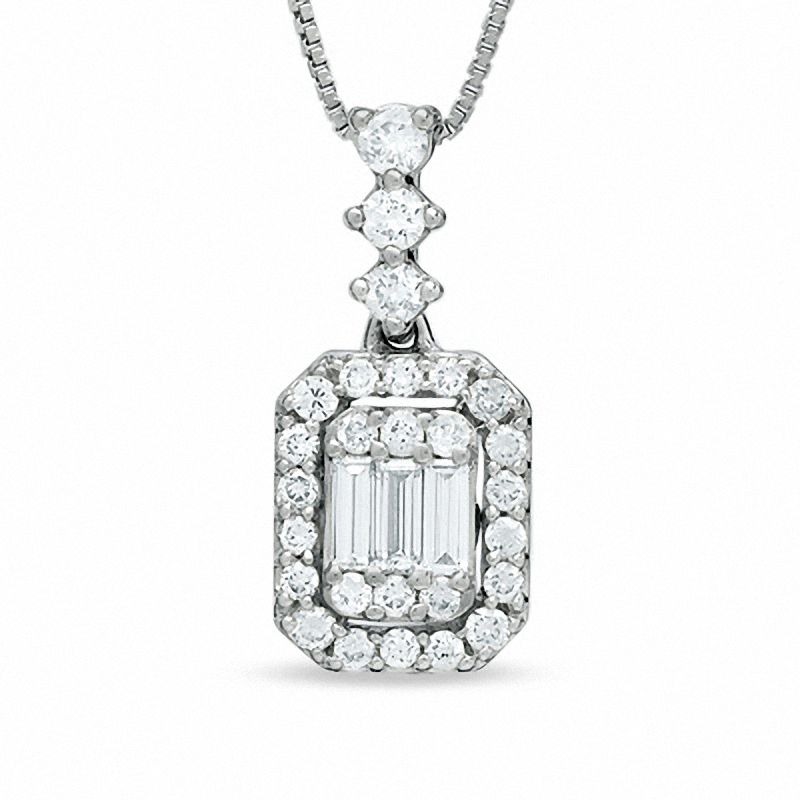 Main Image 1 of 3/8 CT. T.W. Baguette Diamond Elongated Pendant in 14K White Gold