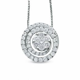 3/4 CT. T.W. Multi-Diamond Swirl Flower Pendant in 14K White Gold