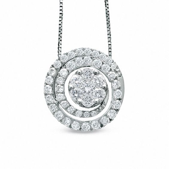 3/4 CT. T.w. Multi-Diamond Swirl Flower Pendant in 14K White Gold