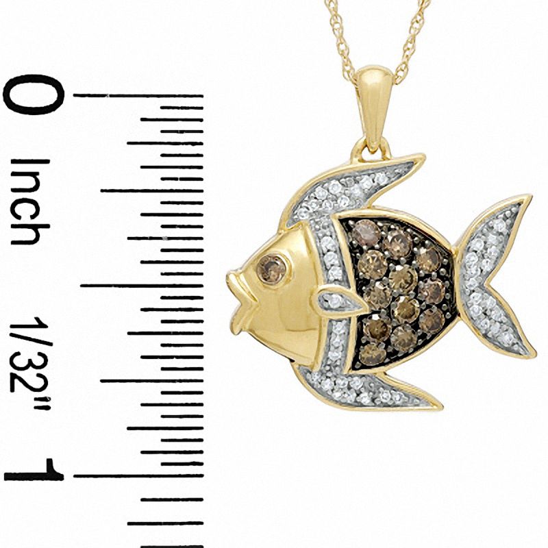 Main Image 2 of 1/2 CT. T.W. Champagne and White Diamond Fish Pendant in 10K Gold