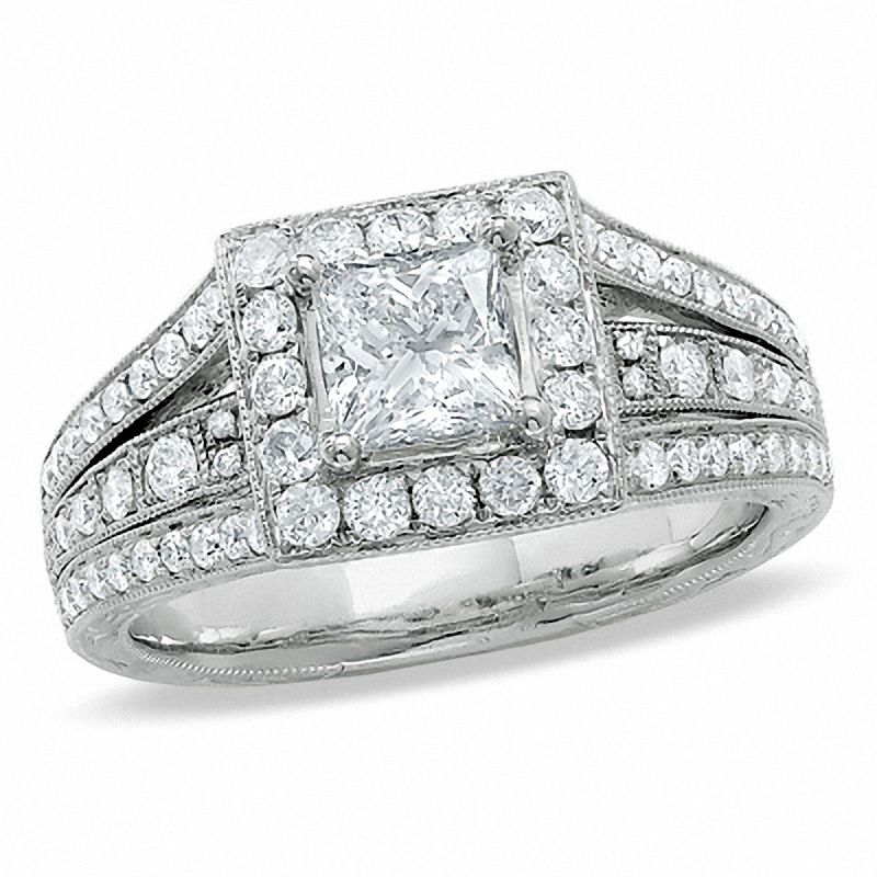 Main Image 1 of 1-3/8 CT. T.W. Certified Princess-Cut Diamond Bridge Ring in 14K White Gold