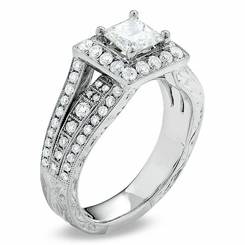 Main Image 2 of 1-3/8 CT. T.W. Certified Princess-Cut Diamond Bridge Ring in 14K White Gold