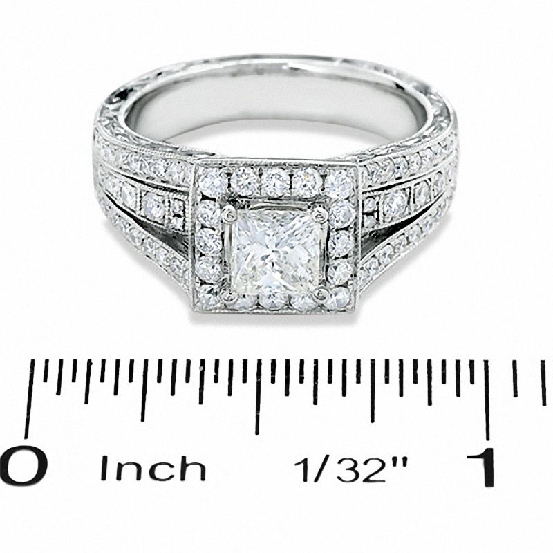 Main Image 3 of 1-3/8 CT. T.W. Certified Princess-Cut Diamond Bridge Ring in 14K White Gold