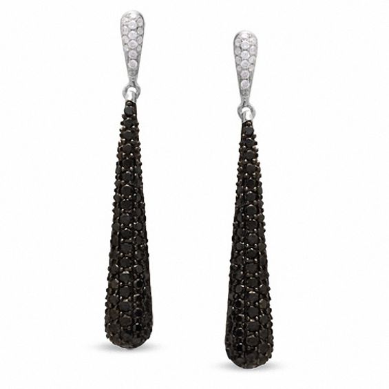 2 CT. T.w. Enhanced Black and White Diamond Linear Bat Earrings in 10K White Gold
