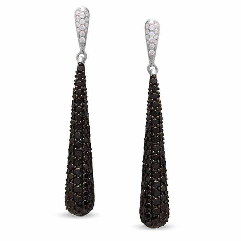 Main Image 1 of 2 CT. T.W. Enhanced Black and White Diamond Linear Bat Earrings in 10K White Gold