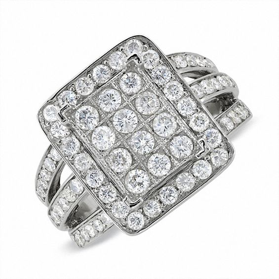 1-1/2 CT. T.w. Diamond Triple Shank Rectangle Ring in 10K White Gold