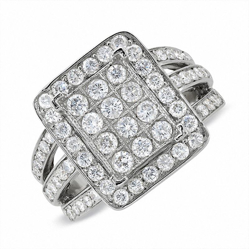 Main Image 1 of 1-1/2 CT. T.W. Diamond Triple Shank Rectangle Ring in 10K White Gold