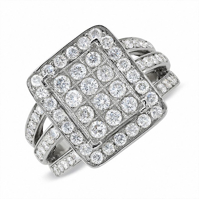 1-1/2 CT. T.W. Diamond Triple Shank Rectangle Ring in 10K White Gold