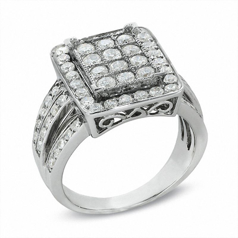 Main Image 2 of 1-1/2 CT. T.W. Diamond Triple Shank Rectangle Ring in 10K White Gold