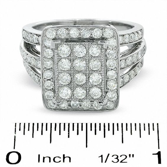 1-1/2 CT. T.w. Diamond Triple Shank Rectangle Ring in 10K White Gold
