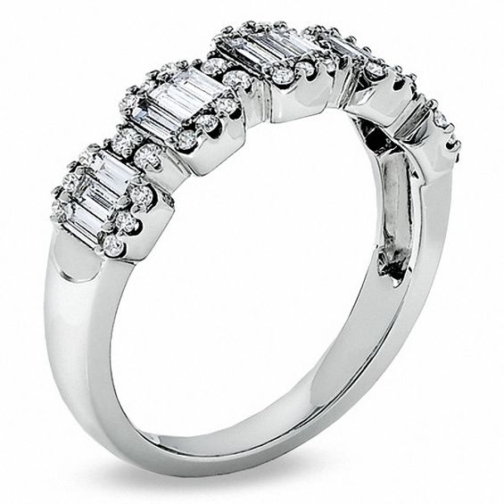 3/4 CT. T.w. Baguette and Round Multi-Diamond Band in 14K White Gold