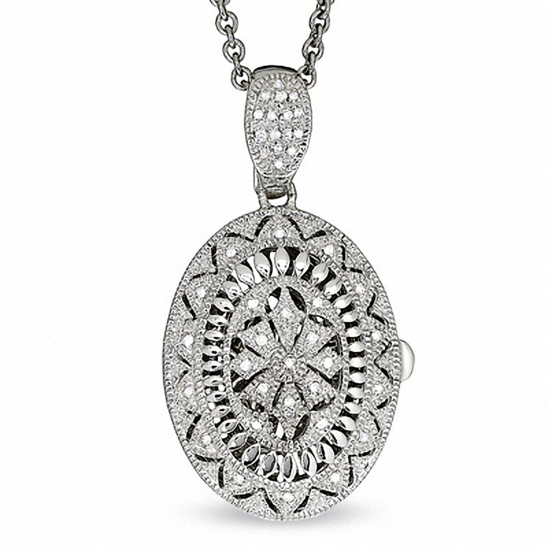 Diamond Accent Oval Vintage Locket in Sterling Silver