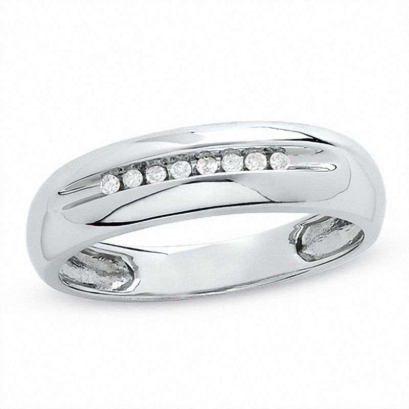 Men's Diamond Accent Wedding Band in 10K White Gold