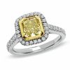 Thumbnail Image 1 of 1-1/2 CT. T.W. Certified Cushion-Cut Fancy Yellow Diamond Ring in 18K Two-Tone Gold