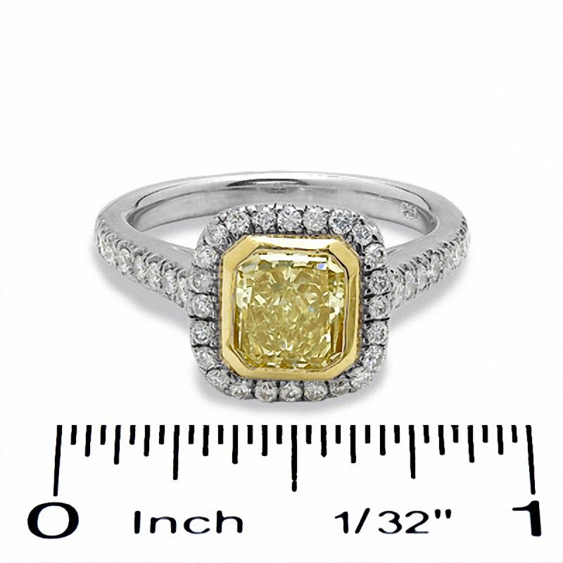 Main Image 2 of 1-1/2 CT. T.W. Certified Cushion-Cut Fancy Yellow Diamond Ring in 18K Two-Tone Gold