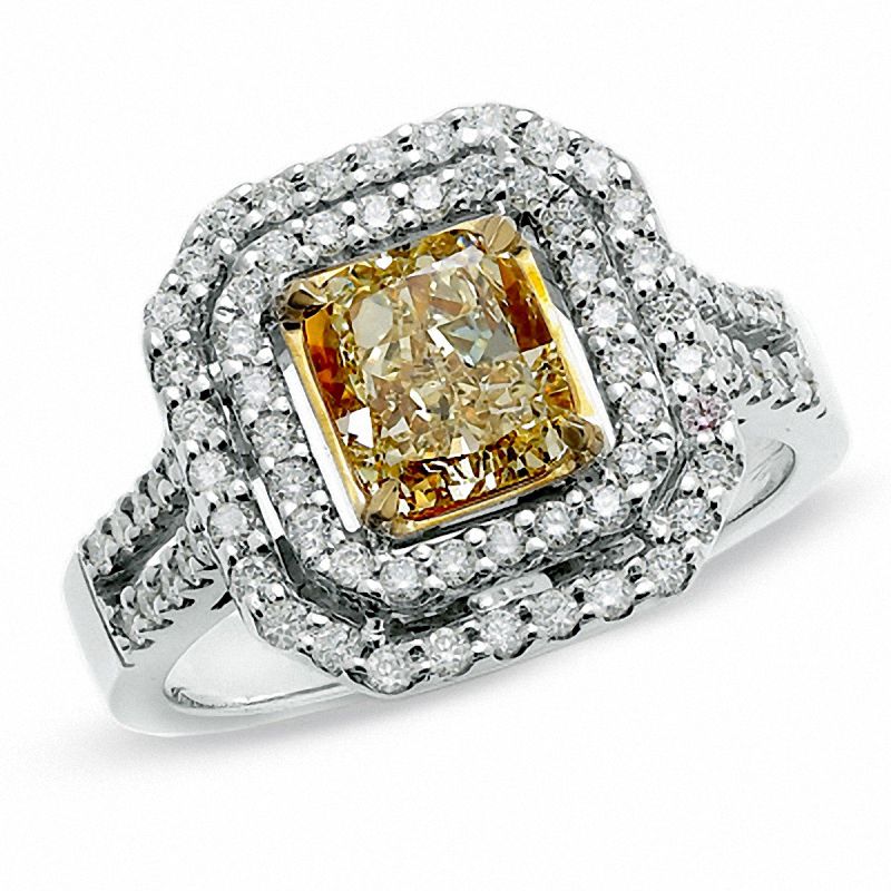 Main Image 1 of 2 CT. T.W. Certified Fancy Yellow Diamond Double Framed Ring in 18K Two-Tone Gold