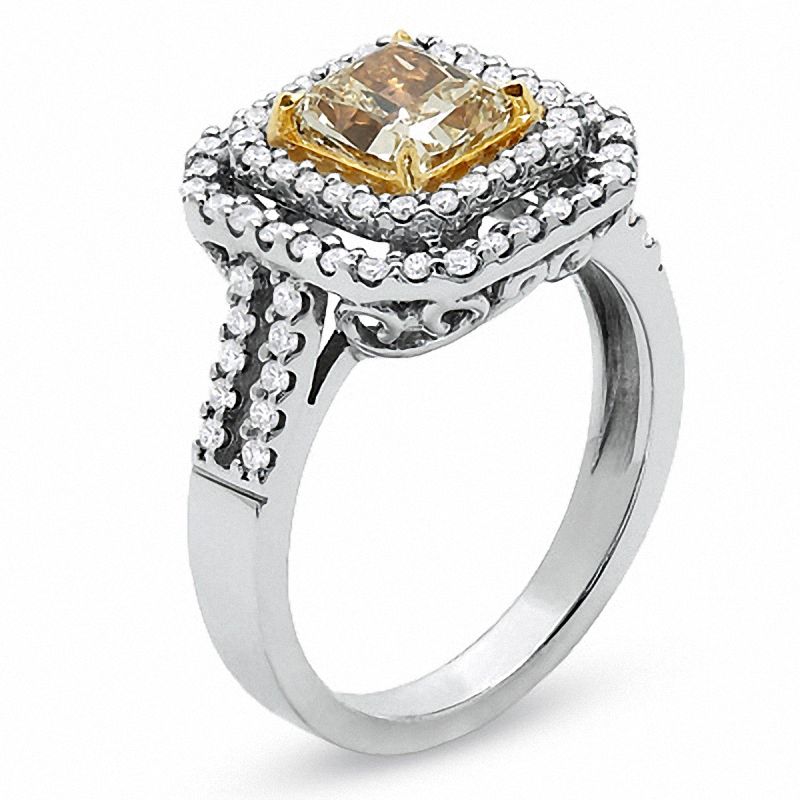 Main Image 2 of 2 CT. T.W. Certified Fancy Yellow Diamond Double Framed Ring in 18K Two-Tone Gold