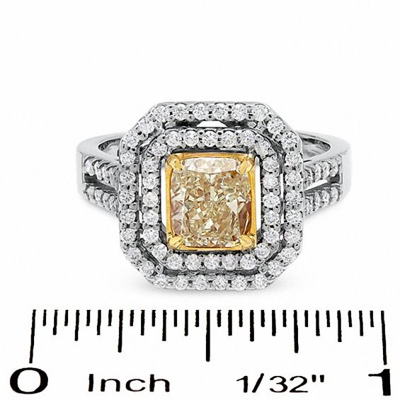 2 CT. T.w. Certified Fancy Yellow Diamond Double Framed Ring in 18K Two-Tone Gold