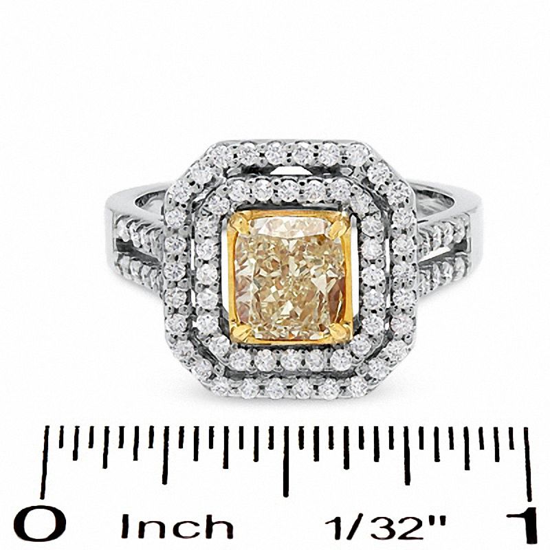 Main Image 3 of 2 CT. T.W. Certified Fancy Yellow Diamond Double Framed Ring in 18K Two-Tone Gold