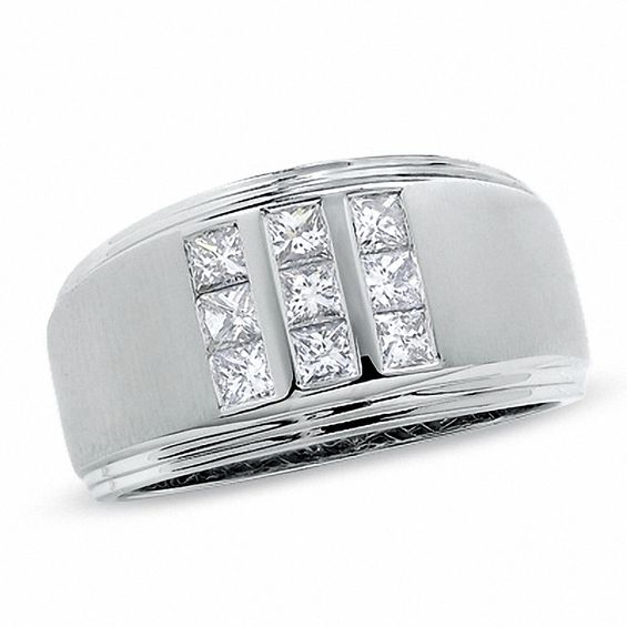 3/4 CT. T.w. Square-Cut Diamond Three Row Satin Ring in 14K White Gold