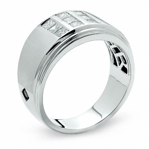 3/4 CT. T.w. Square-Cut Diamond Three Row Satin Ring in 14K White Gold
