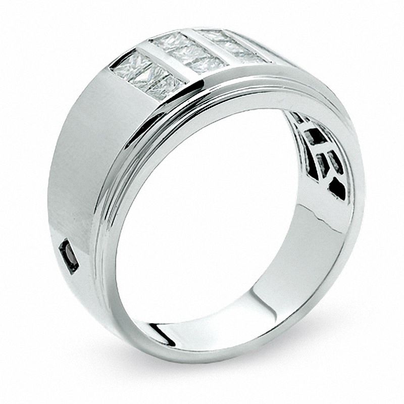 Main Image 2 of 3/4 CT. T.W. Square-Cut Diamond Three Row Satin Ring in 14K White Gold