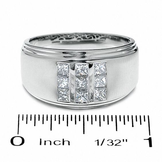 3/4 CT. T.w. Square-Cut Diamond Three Row Satin Ring in 14K White Gold