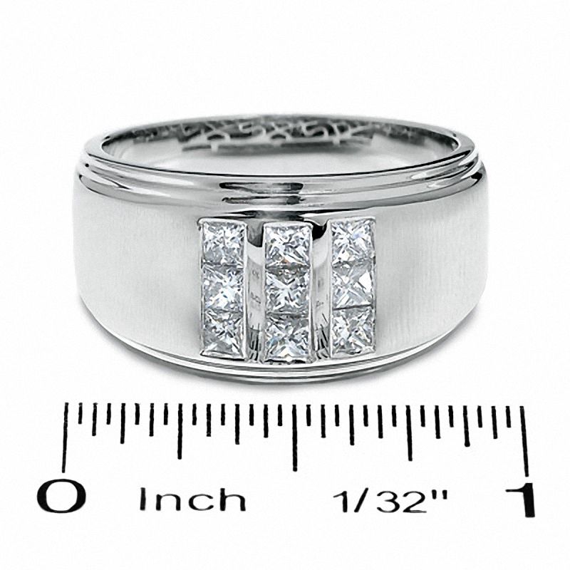 Main Image 3 of 3/4 CT. T.W. Square-Cut Diamond Three Row Satin Ring in 14K White Gold