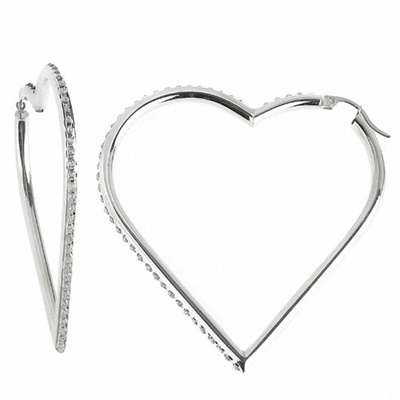 Diamond Fascinationâ¢ Floating Heart Hoop Earrings in Sterling Silver