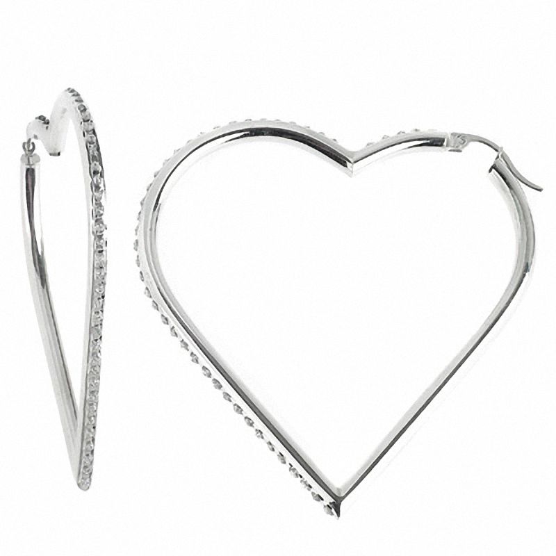 Diamond Fascination™ Floating Heart Hoop Earrings in Sterling Silver