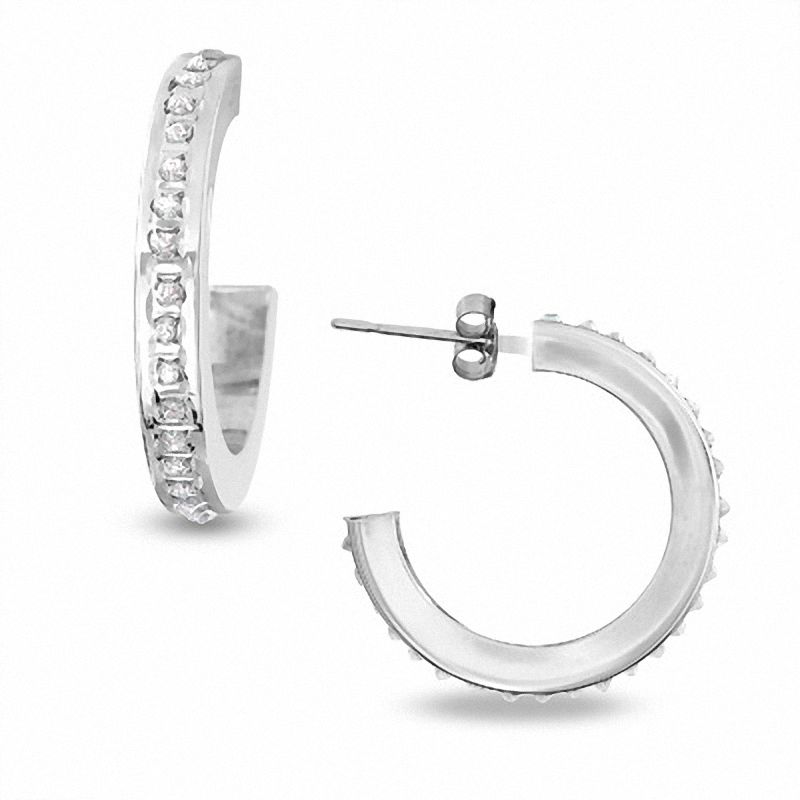 Diamond Fascination™ Demi-Hoop Earrings in 14K White Gold