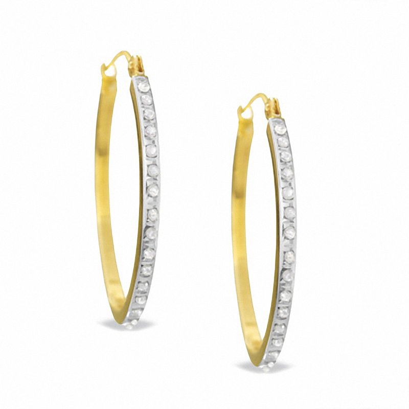 Main Image 1 of Diamond Fascination™ Medium Hoop Earrings in 14K Gold