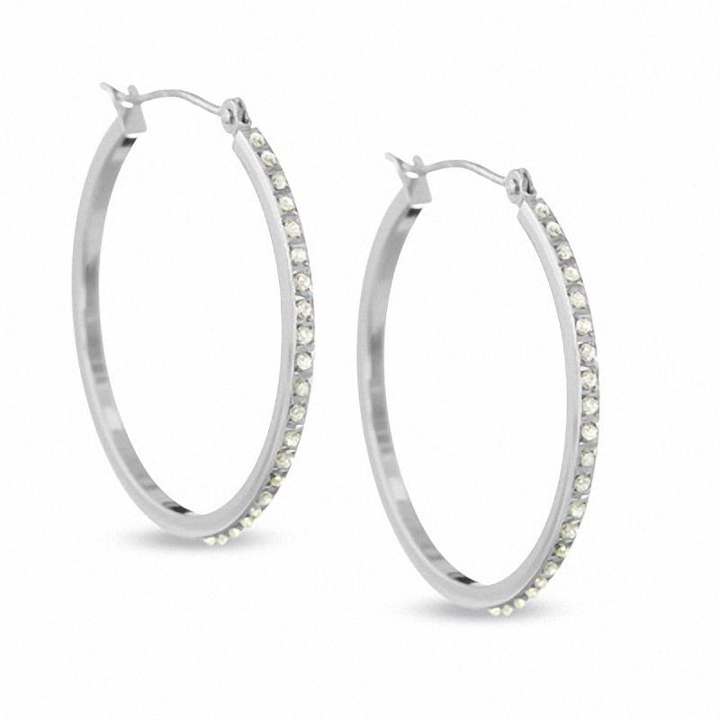 Diamond Fascination™ 30mm Round Hoop Earrings in 14K White Gold